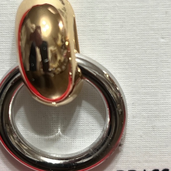 House Of Harlow 1960 Two Tone Gold Silver Tone Puffy Door Knocker Earrings - Picture 3 of 7